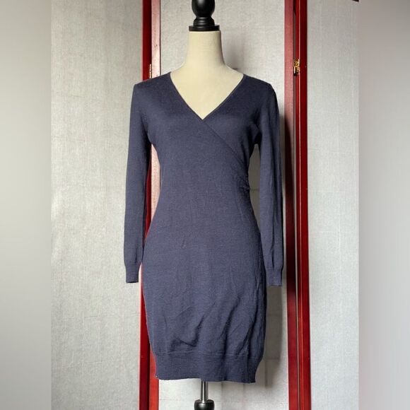 Ann Taylor LOFT Petites Blue Wrap Wool Blend Long Sleeve Dress (Sm/Petite) - Picture 4 of 10